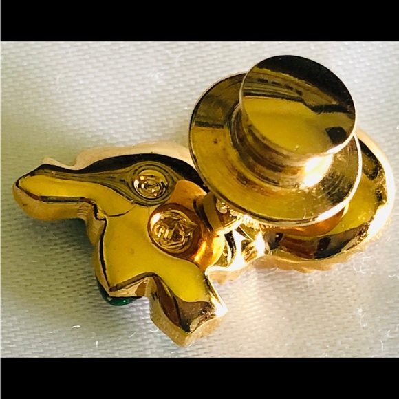 Vintage Swarovski Crystal & Green Enamel Mardi Gras Mask Tack Pin Stamped - Picture 2 of 5